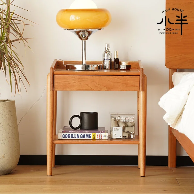 

Small Half Furniture Simple Solid Wood Cherrywood Bedside Table Bedroom Small Apartment