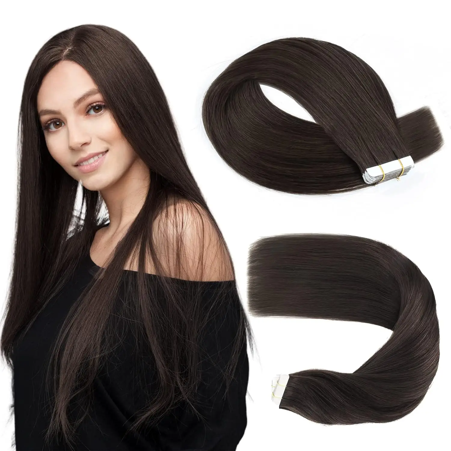 

20Pcs Tape In Hair Extensions Human Hair Straight 100% Brazilian Human Hair #1B 26 Inches Seamless Skin Weft Tape In Extensions