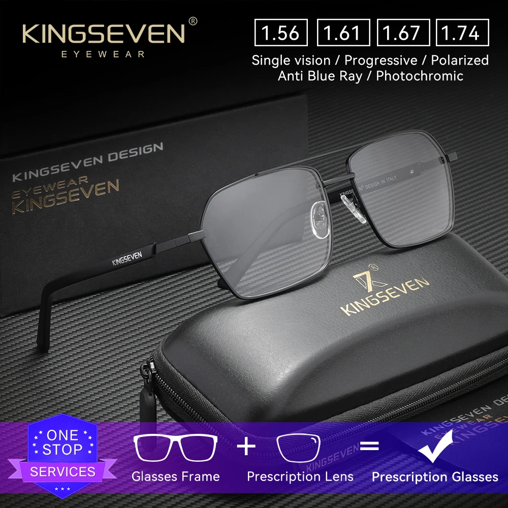 KINGSEVEN موضة مكافحة الضوء الأزرق وصفة طبية نظارات مربع قصر النظر مد البصر عدسة بصرية نظارات الرجال النساء نظارات للقراءة