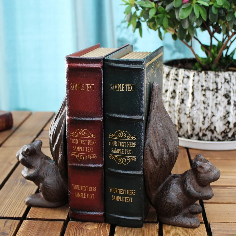 Decorative Cast Iron Squirrels Bookends 1 Pair Book Ends Antique Rustic Finish Heavy Duty Vintage Shelf (Set of 2 Pieces)