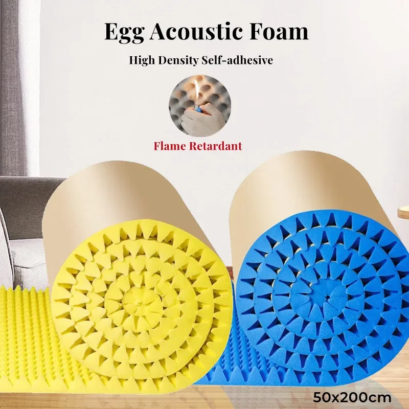 1Pc 50x200cm Acoustic Foam Self-adhesive Egg Sound Insulation Panels High Density For Studio KTV Wall Panels 2cm/3.5cm Thickness