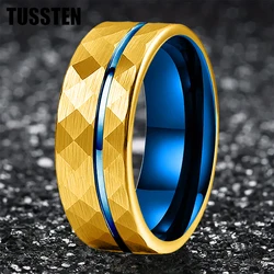 TUSSTEN 8mm Offset Line two-tone Plated Hammered Tungsten Ring for Men Women Fashion Engagement Wedding Band Comfortable Fit