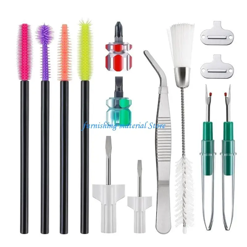 

Y5GD 14Pcs Sewing Machine Cleaning Kits Double Headed Lint Brush Screwdriver Needle Plate Screwdriver Tweezer for Repair