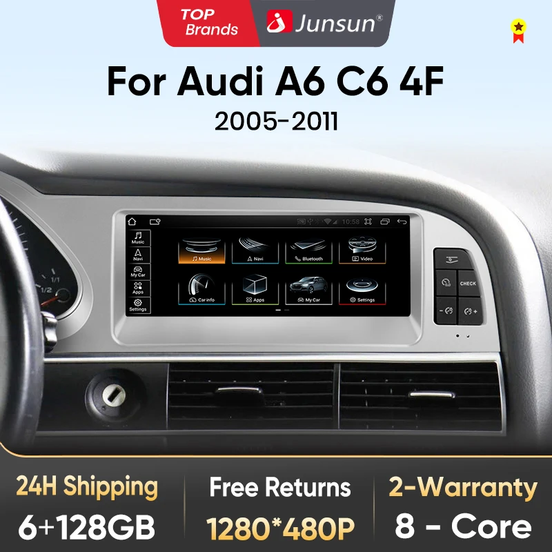 Junsun Wireless CarPlay Car Radio For Audi A6 C6 4F 2005-2011 MMI 2G 3G Andorid Auto 8 Core 4G WiFi BT DSP GPS Navi Stereo