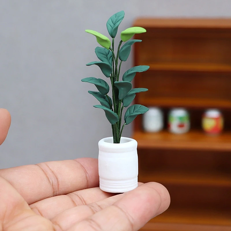 1:12 Dollhouse Miniature Potted Tree Plant Green Leafed Bonsai For Doll House Garden Decor Kids Pretend Play Toys