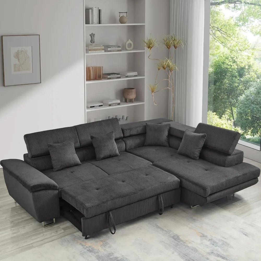 

105.8" Luxury Sleeper Sofa Bed with Pull Out Couch Bed,Right Corner Chaise Sofa with Storage Chaise Lounge,Adjustable Backrest