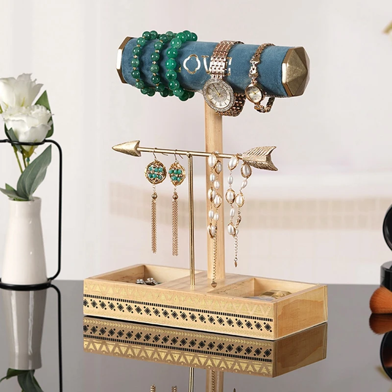 Jewelry Stand Solid Wood Base Storage Rack Earrings Necklaces Rings Jewelry Stand
