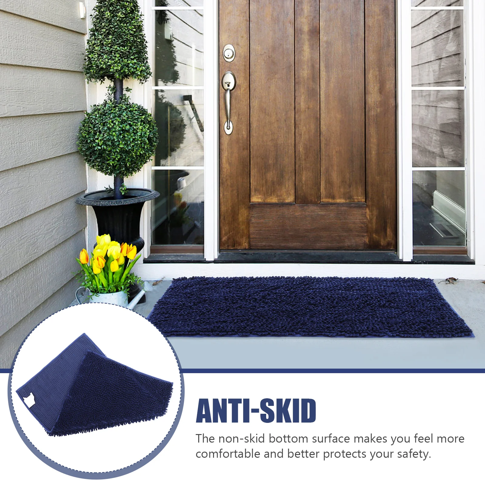 

Oversize Blue Anti-Skid Bath Non Slip Bathtub Rug Water Absorbent Floor Mat For Bathroom Pool Hotel Polyester