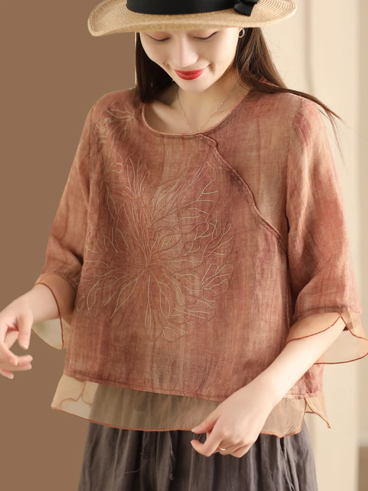 Max LuLu Design 2024 Summer Fashion Shirts Womens Vintage Loose Classic O Neck Linen Tops Ladies Leisure Korean Luxury Blouses