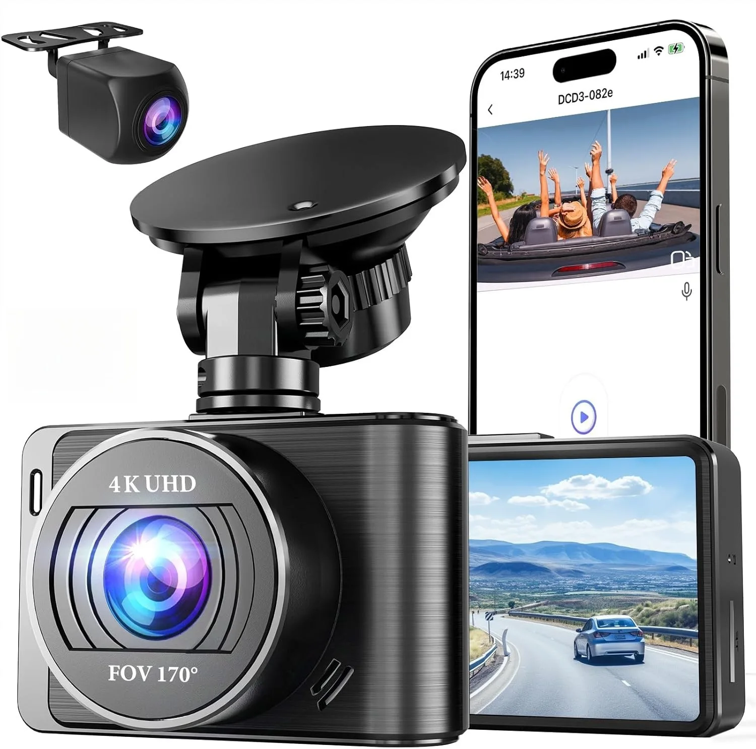 5GWIFI G-sensor HD 4K+1080P 2-ch DVR Loop recording Front-170° Rear-120° support GPS/24H parking super night vision dash camera