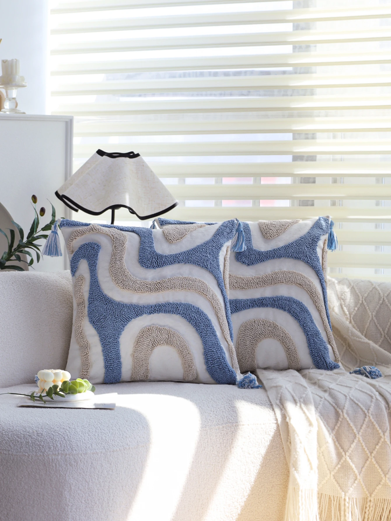 Blue wave Cushion Cover | Premium Textured Cushion Case for living Room Beding Sofa 45X45 Nordic Decoration Soft Pillow Covers