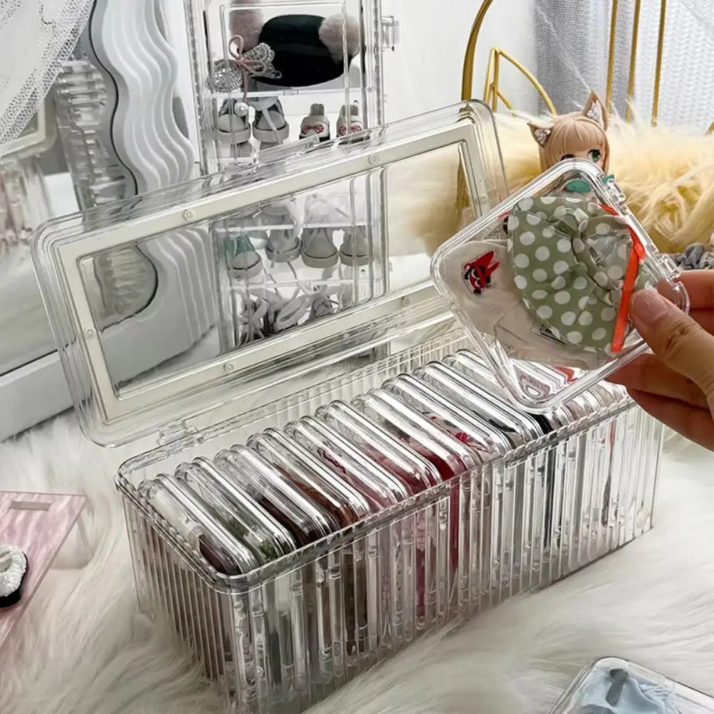 

Acrylic Doll Clothing Storage Box Transparent Striped Coffee Capsule Storage Box Large Capacity with Lid