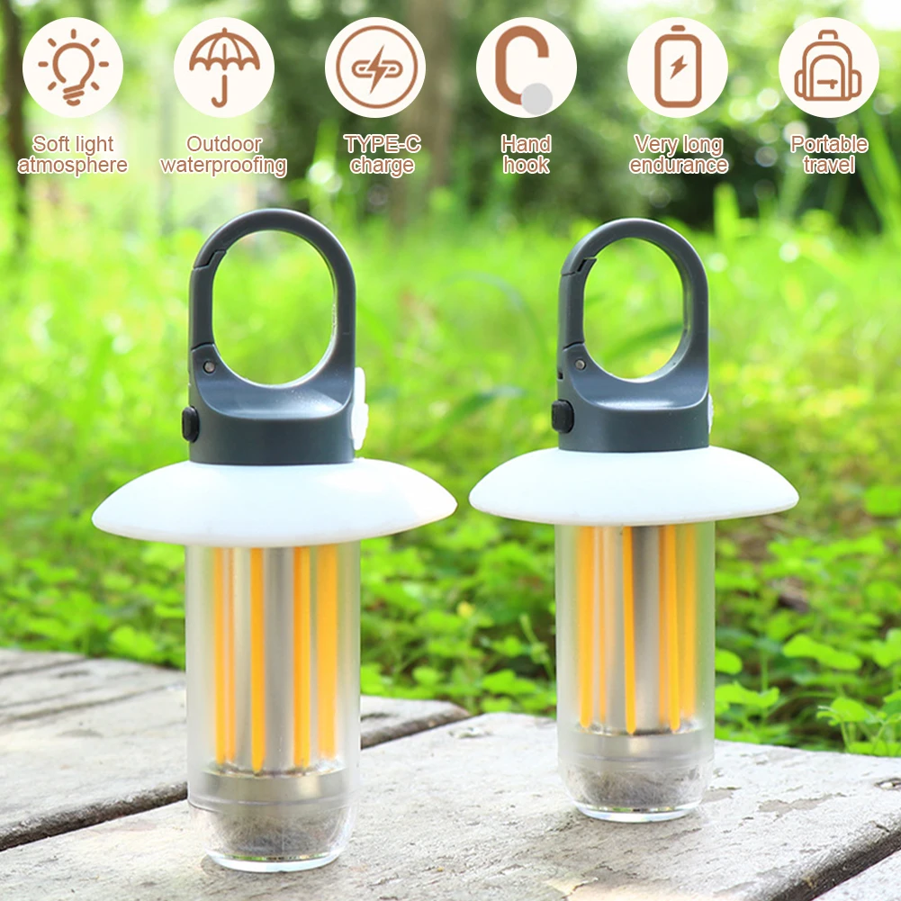 Portable Outdoor Rechargeable Flashlight Waterproof Handheld Torch Tent Lamp Multi-Functional Camping Atmosphere Light With Hook