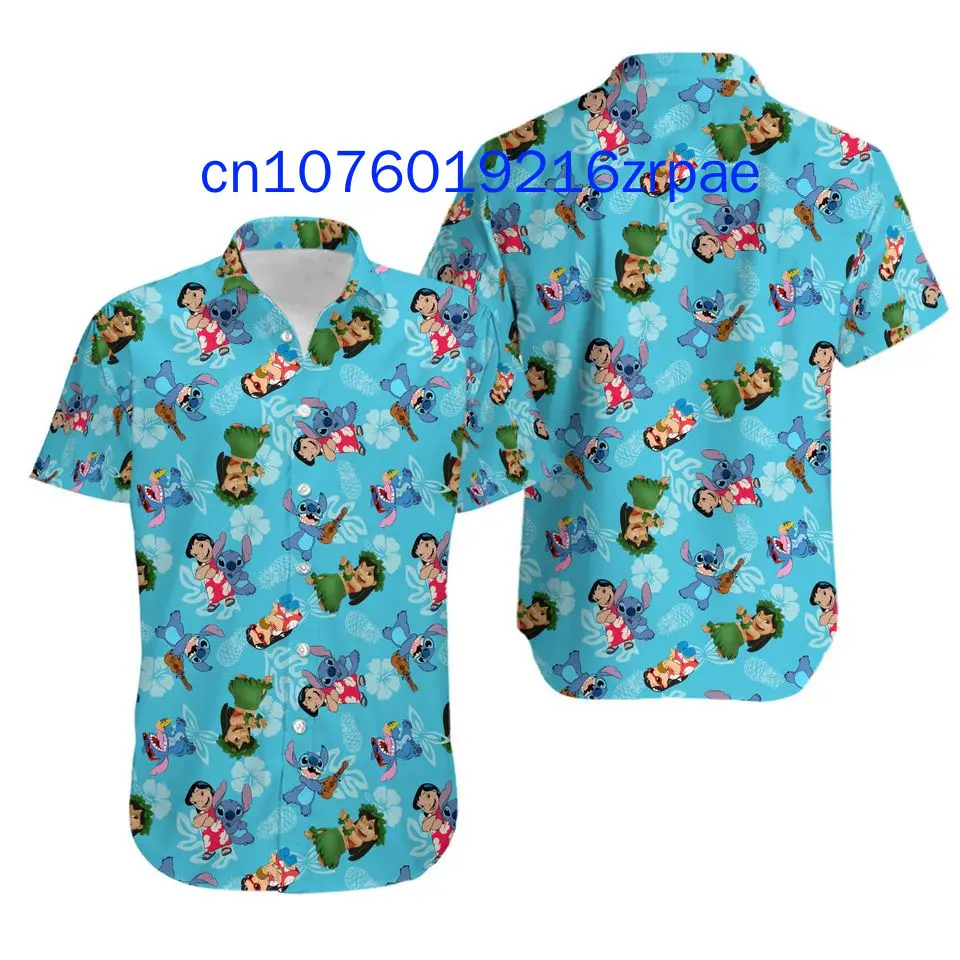 New Disney Tattoo Hearts Stitch 3D Print Men's Button Down Short Sleeve Shirt