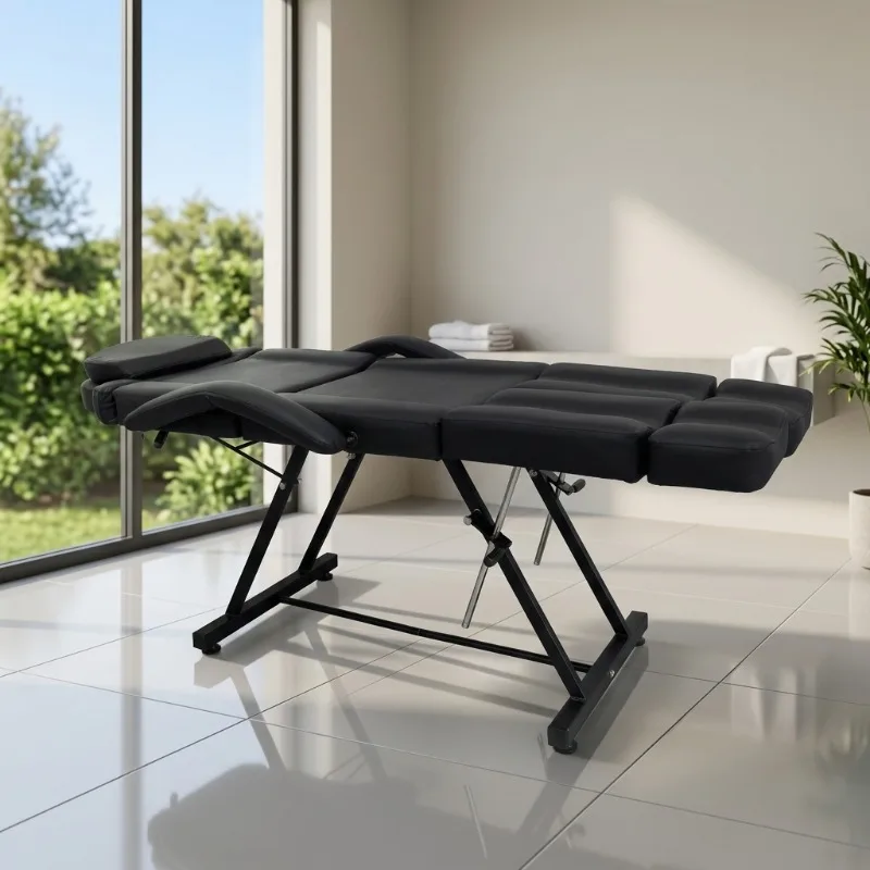 Portable 3-Fold Metal Frame Massage Bed with High-Density Sponge and Split Legs for Home Spa Beauty Salon Commercial Use