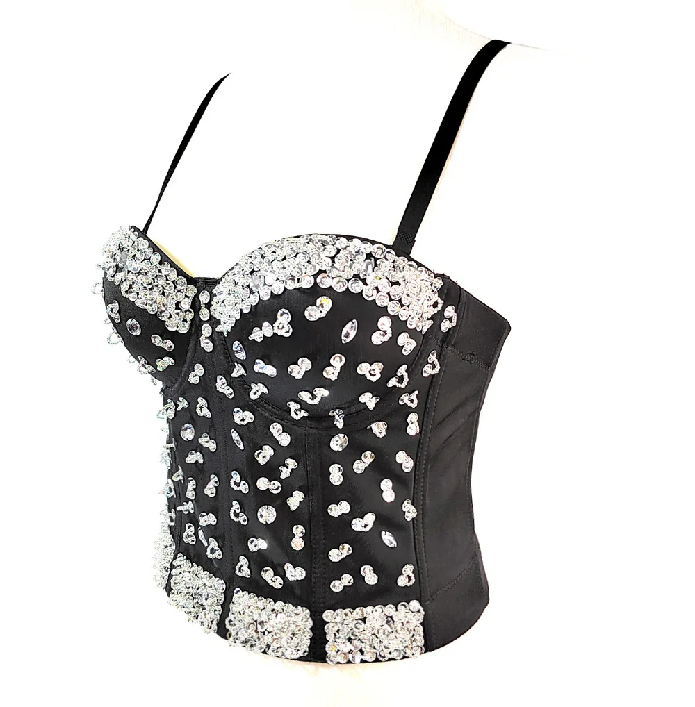 Push Up Bustier Bra Longer Brassiere Female Luxury Beaded Sequins Camis Backless Sexy Cropped Top Women Underwear Tanks Y3051