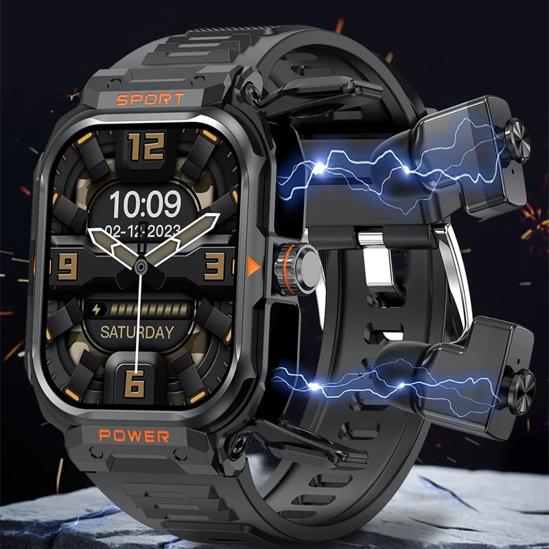 

TWS Smart Watches Men Alloy Waterproof Bluetooth Earphones Dynamic Blood Oxygen Fitness Tracker Sports Watch for Android IOS