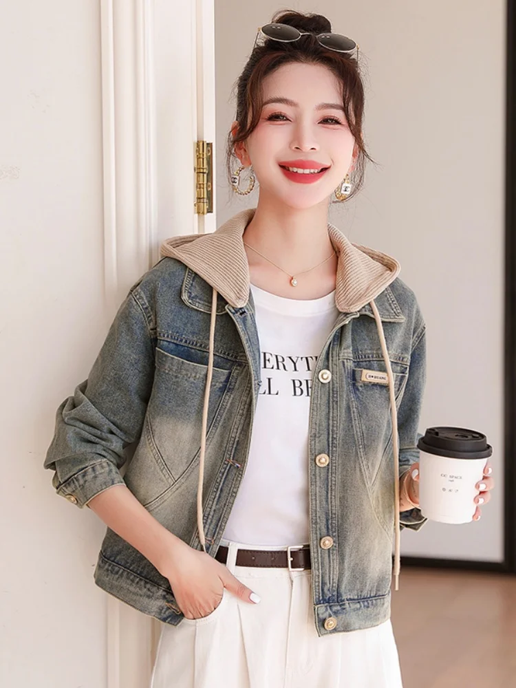 Dames ort Denim Jaet American Sle Retro Loose Fit Lente Herfst Nieuwe collectie Veelzijdige Jaet Top voor dames