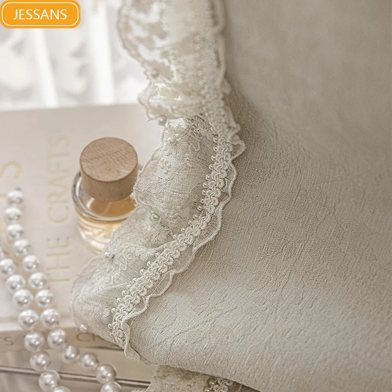 Cream White Jacquard Chenille Lace Curtains for Living Room Bedroom Partition Curtain Customized Finished Product Tulle