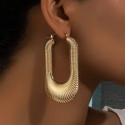 2023 Trending Hoops Casting Rectangle Chunky Textured Gold Color Hoop Earrings for Women Vintage Grunge jewelry aretes de mujer