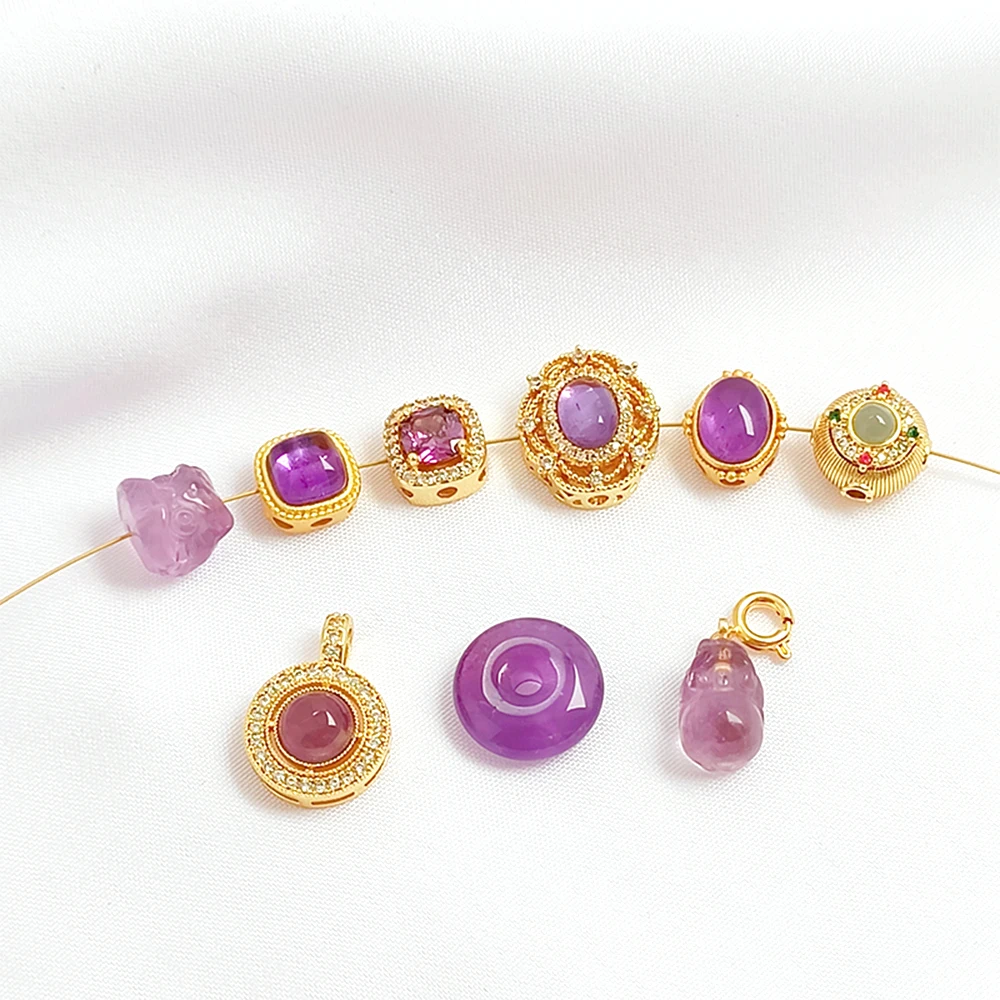 14K Gold Package Zircon Inlay Amethyst Sugar Pixiu Pendant Bead DIY Jewelry Making Necklace Bracelet Accessories Materials