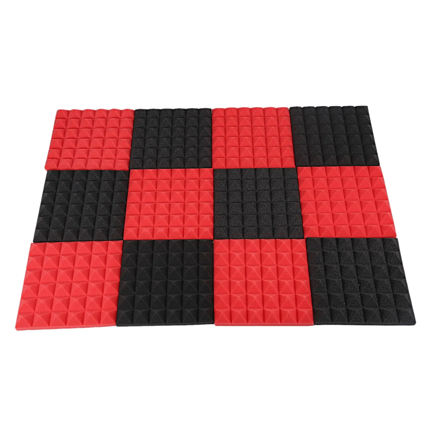 Houtskool Akoestische Schuimtegels Geluidsisolatie Schuimpanelen Studio Geluidsvulling 2 x 10 x 10 Inch (Zwart + Rood)