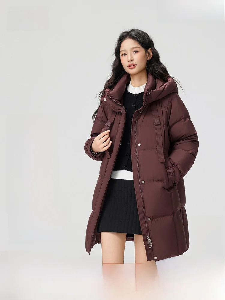 

Snowy Commute Women's Mid-Length down Jaet Sli Versatile Warm Outerwear Ci Casual Daily Travel Zipper Closure Hooded