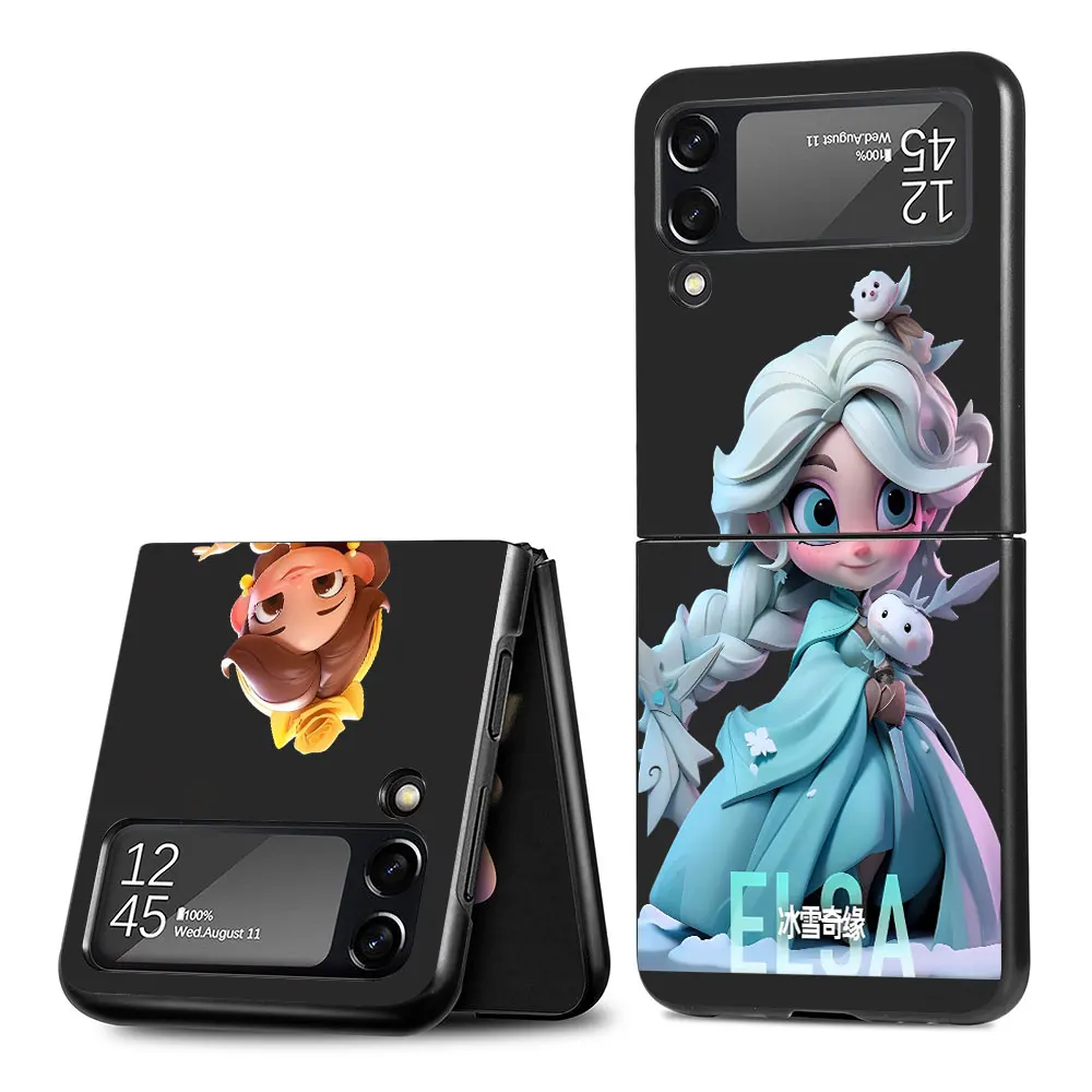 Disney Princess Art Phone Case for Samsung Galaxy Z Flip 4 3 5G Hard PC Cover Flip4 Flip3 Black Funda Capa Zflip4 Zflip3 Coque