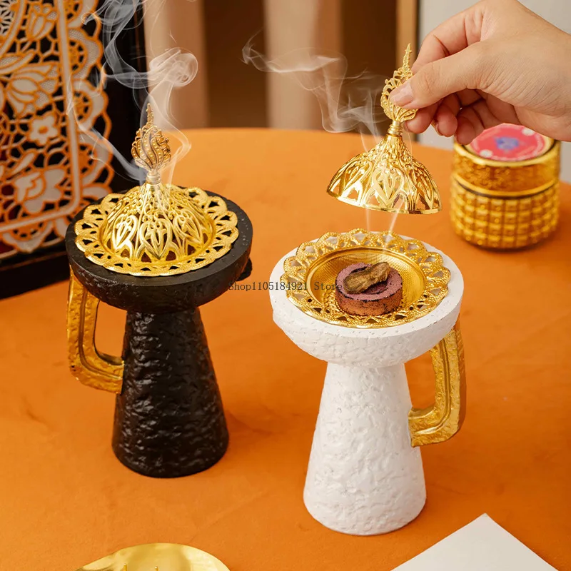Arabic Great Temple Peak High-sided Single Ear Resin Frankincense Incense Burner Household Temple Worship Study Room Meditation