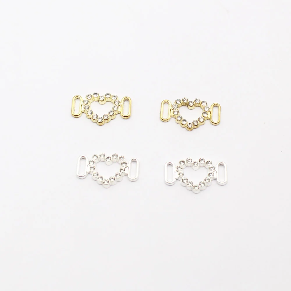 10pcs Latest Heart Shaped Rhinestone Edged Alloy Swimwear Bikini Sewing Link Buttons DIY Clothing Packaging Decor Accessories
