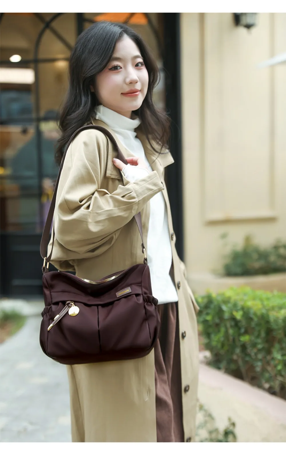 Lässige Nylon-Umhängetasche, leichte, einfarbige Umhängetasche, große Kapazität, Einzelschultertasche für Damen – Detail 12