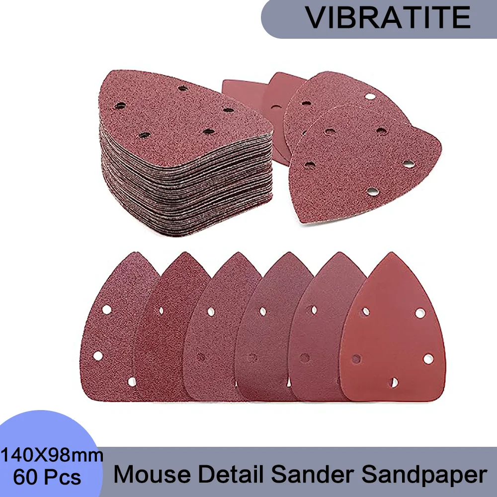 

140mm x 98mm Mouse Detail Sander Sandpaper 5 Hole Assorted 40/60/80/120/240/320 Grit for Polishing Automotive Wood Metal Marine