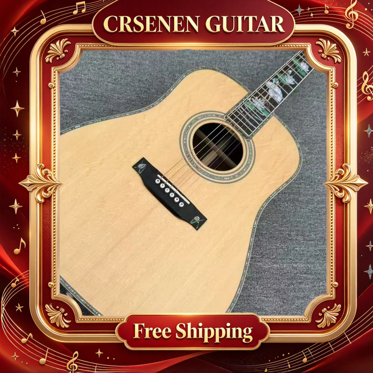 Free Shipping Crane Solid Wood Natural 6 StringCrane Pattern Inlay Acoustic Guitar New Year Gift Wooden Guitar Folk Guitar
