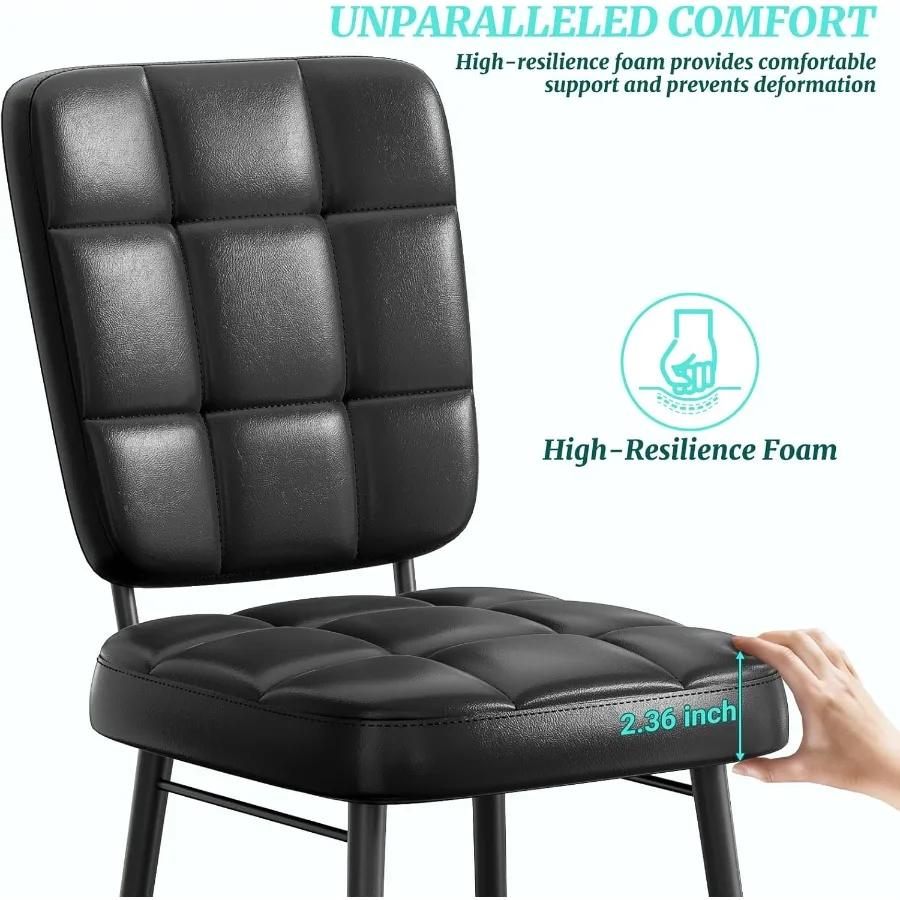 مجموعة كراسي تناول الطعام الجلدية مكونة من 4 كراسي مطبخ منجدة لغرفة الطعام مع مسند ظهر سميك عالي وأرجل معدنية في منتصف القرن #6