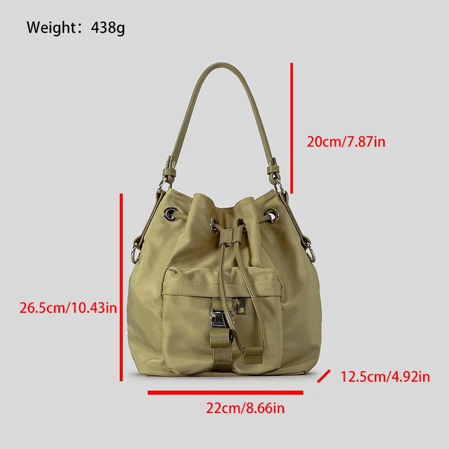 Casual Nylon Buckets Bag Drawsting Women Handbags Vintage Shoulder Crossbody Bag Simple Female Tote Purses 2024