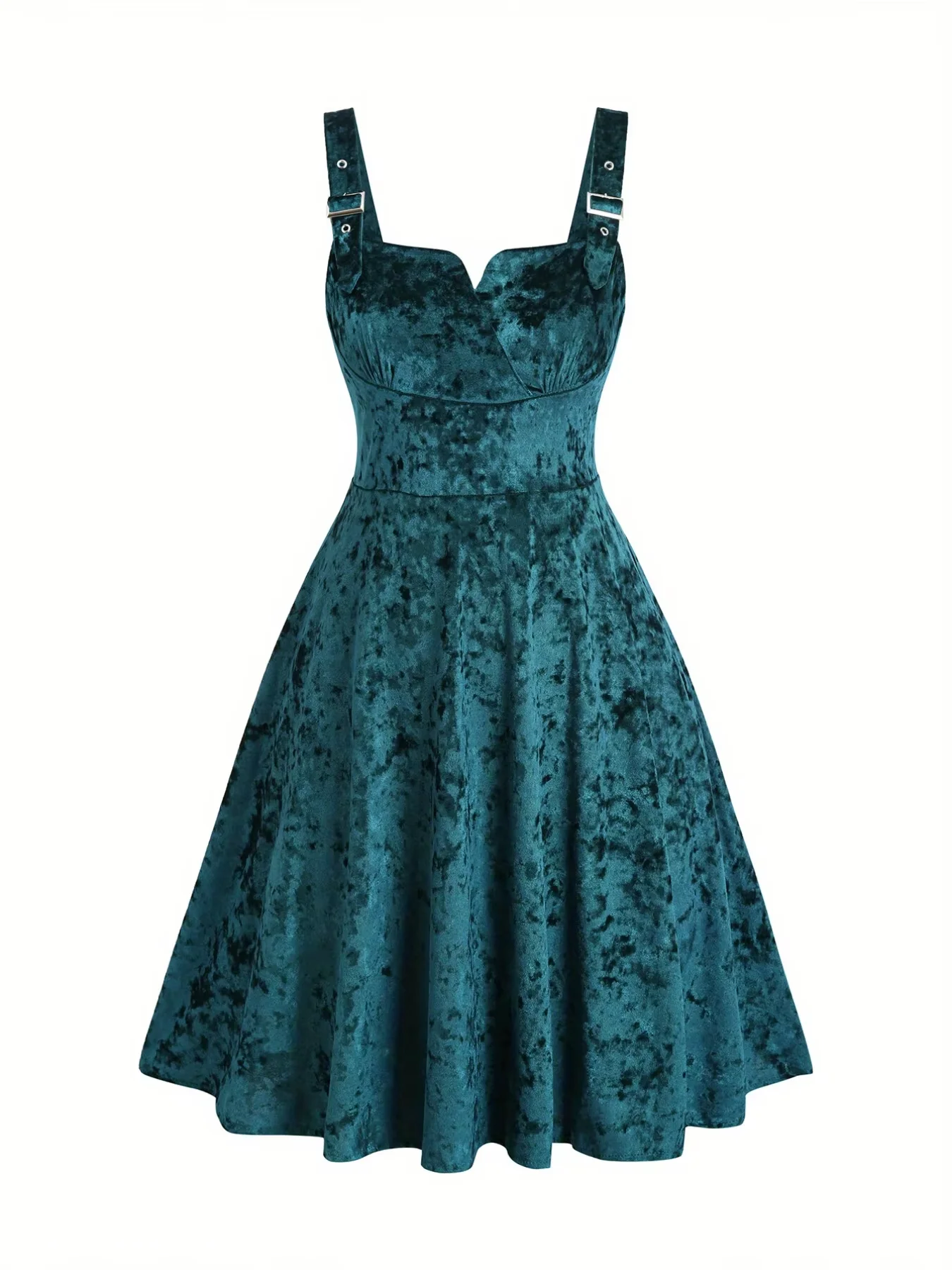 

French retro velvet dress for women in autumn and winter, dark green cinched waist, large swing halter dress, cocktail dress