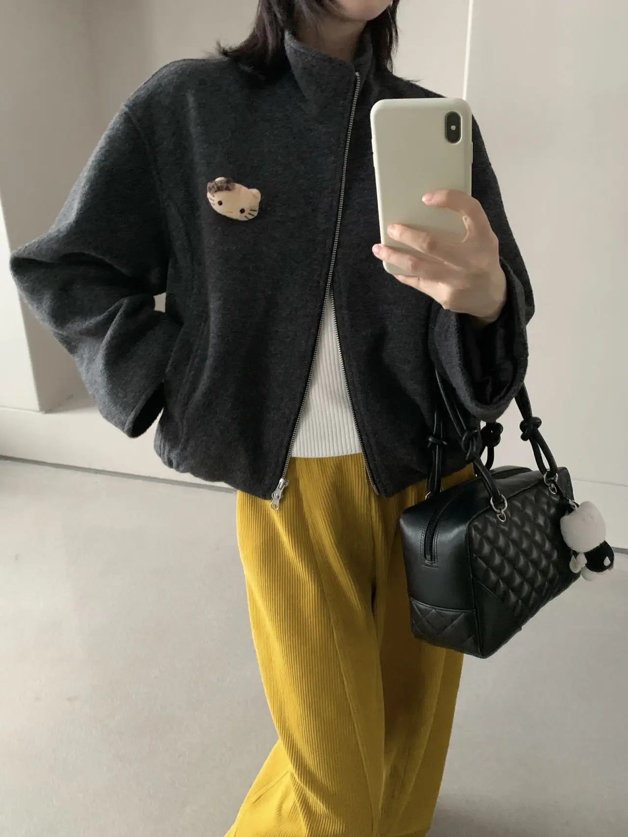 

Повседневная шерстяная куртка на молнии свободного кроя с воротником-стойкой для женщин, осенне-зимняя верхняя одежда, удобное универсальное утепленное пальто