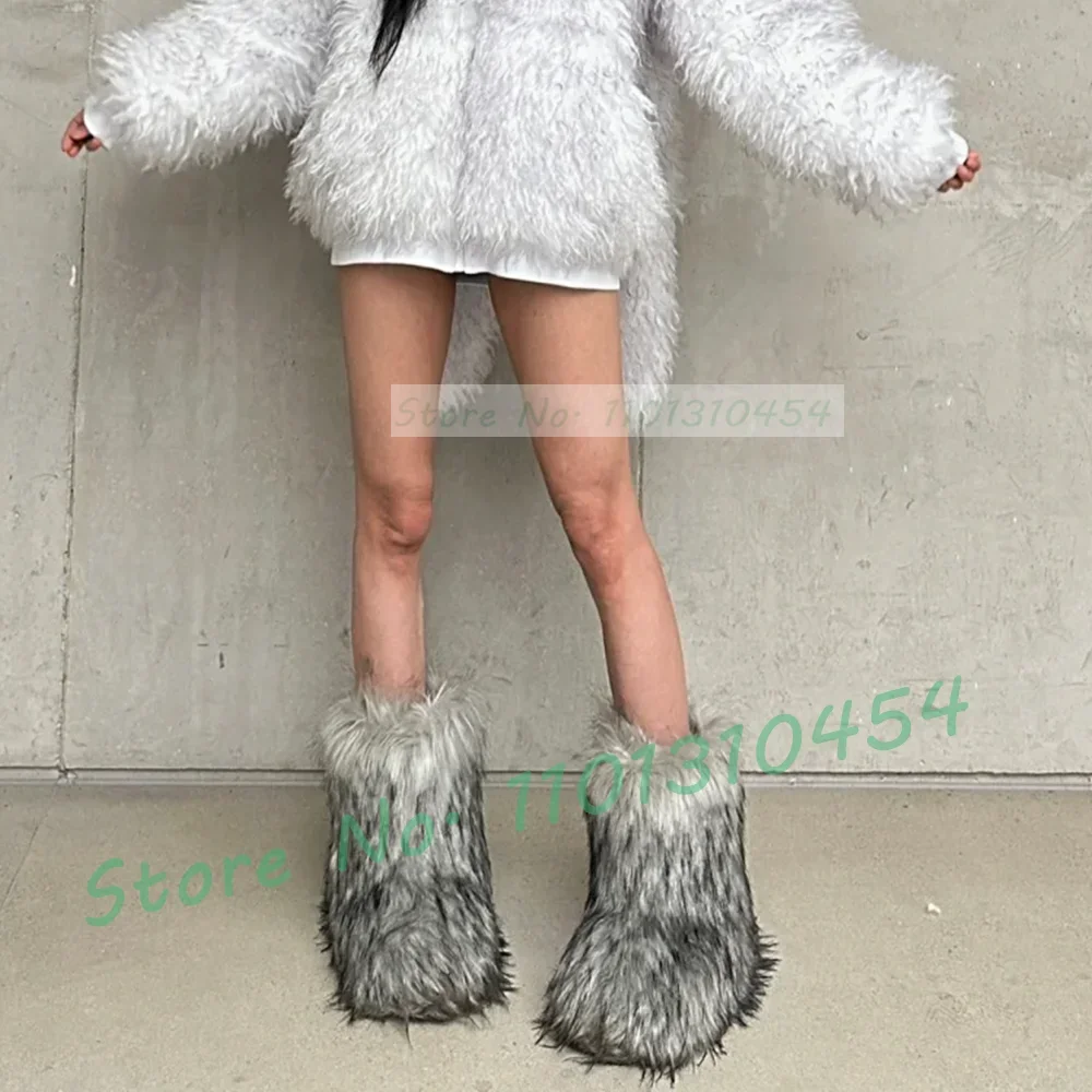 

Grey Fur Winter Ankle Boots Women Sweet Lolita Trendy Warm Furry Short Boots Ladies Newest Fashion Round Toe Pull On Plush Boots
