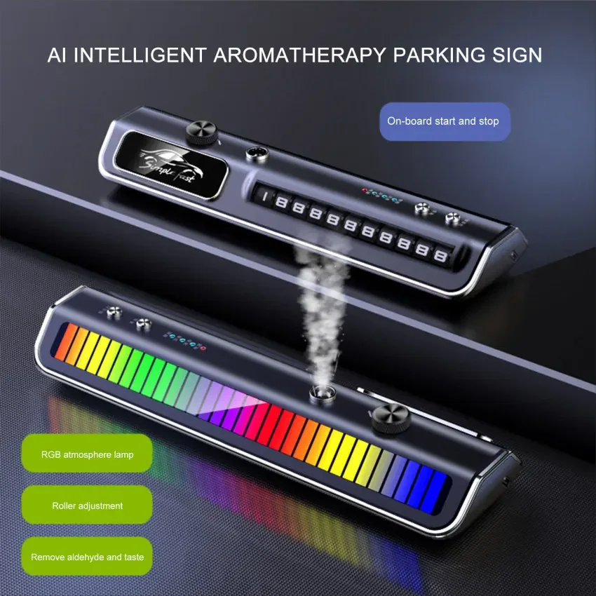 3in1 Multifunction Car Dashboard Perfume Fragrance Spray RGB Colorful Music Pickup LED Strip Roller type Temporary Parking