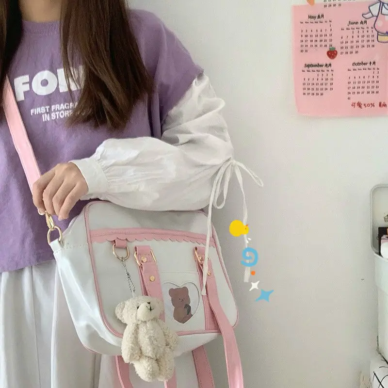 Japanese Harajuku Cute Girl Student Handheld Jk Bag Korean Ins Soft Girl PU Leather Crossbody Bag Versatile Uniform Bag