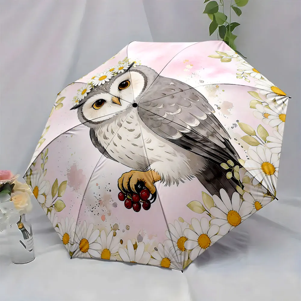 1PC Charming Owl and Daisies Umbrella for Stylish Protection Print 8 Iron Ribs Folding Umbrella Auto-Open Fashion Sunshade