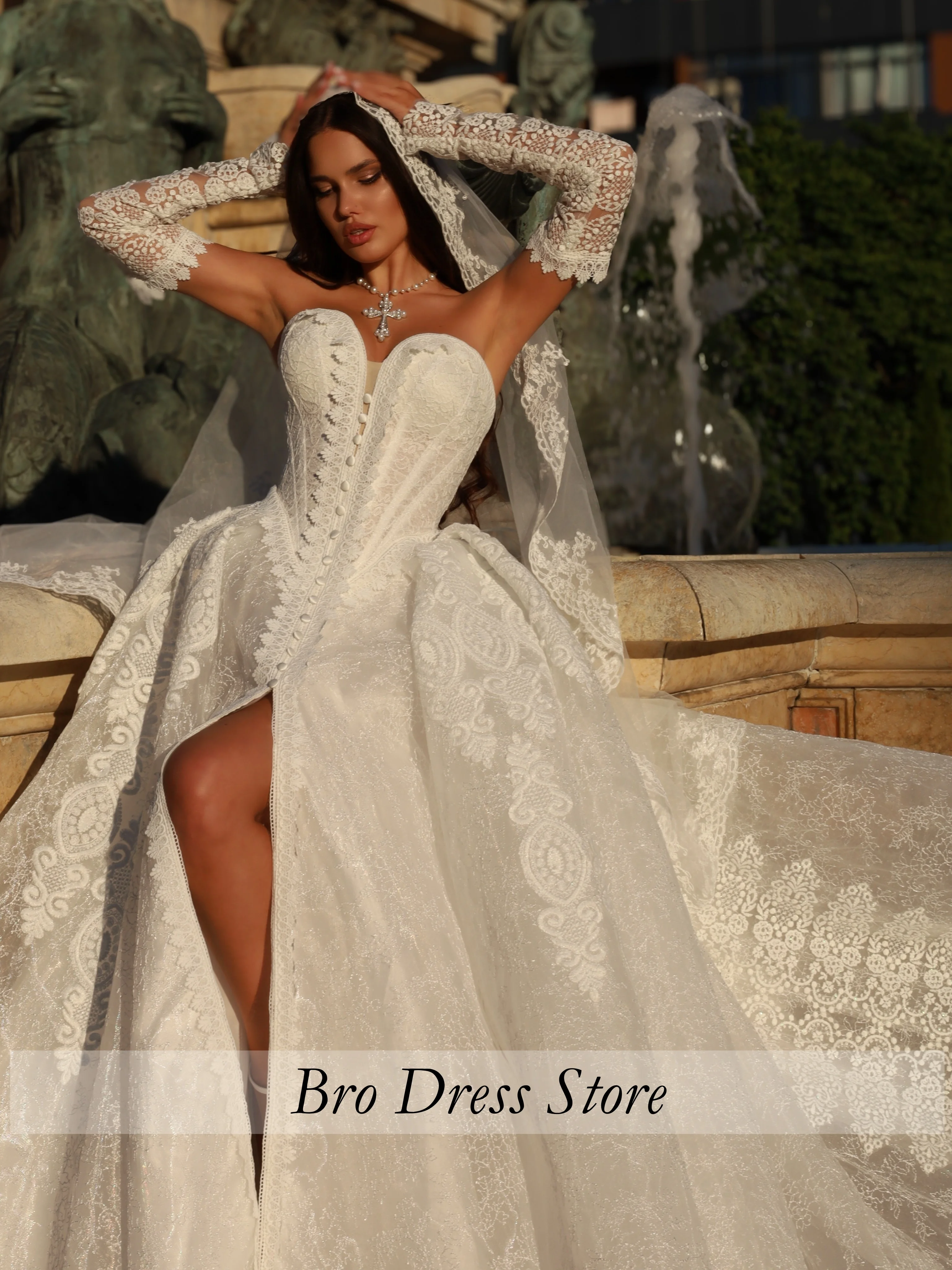 Customized Luxury Princess Wedding Dress Sweetheart Corset Lace Wedding Gown High Slit Bridal Dress Vestido De Novia