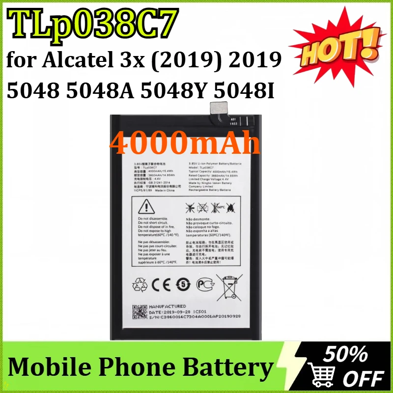 

Новый аккумулятор TLp038C7 TLp038C1 емкостью 4000 мАч для мобильного телефона Alcatel 3x (2019) 2019 5048 5048A 5048Y 5048I 5048U
