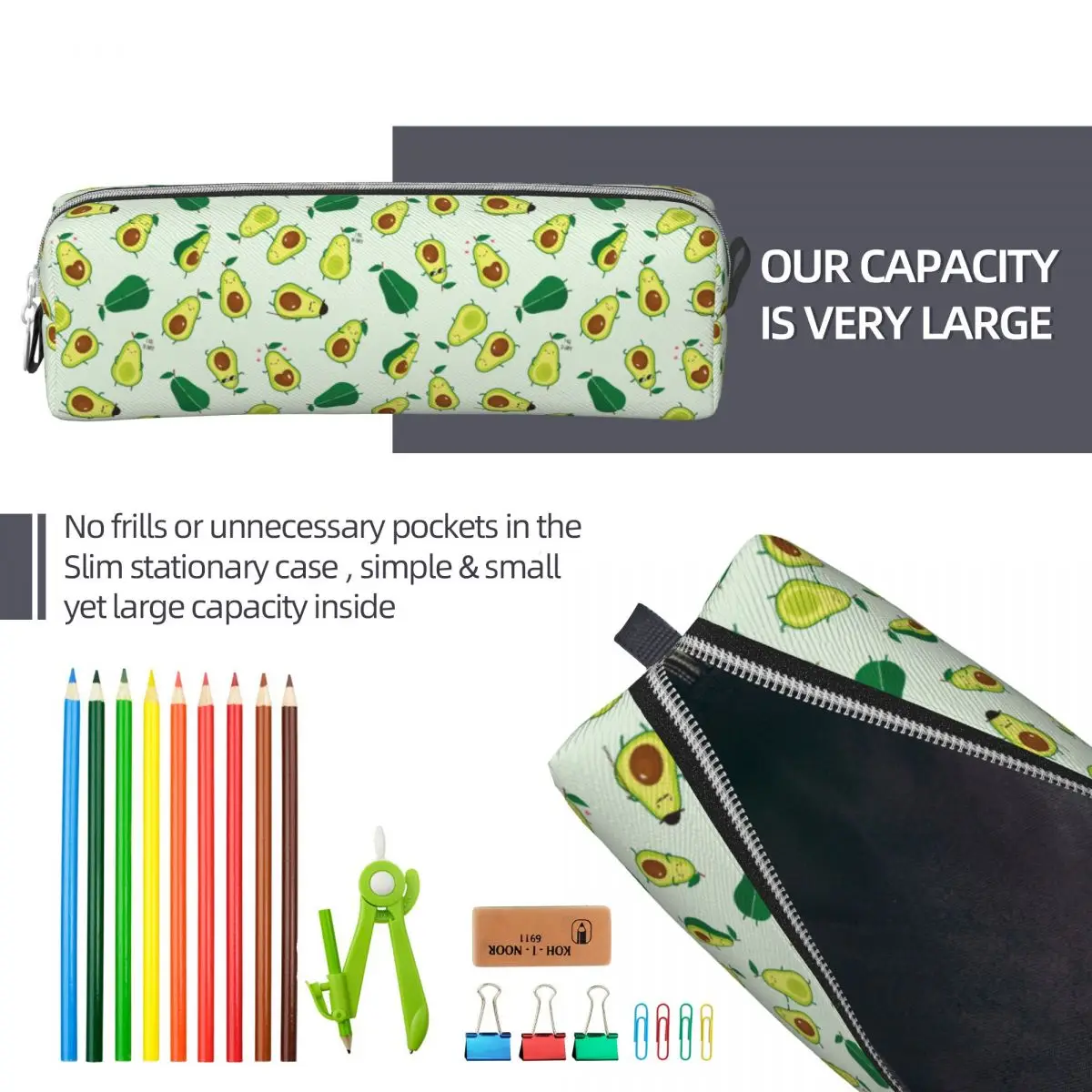 Cute Green Abacate Pencil Cases, Abacate Lover Pencilcases, Pen Box, Kids Big Capacity Bag, Estudantes Escola Zipper Papelaria, Bonito