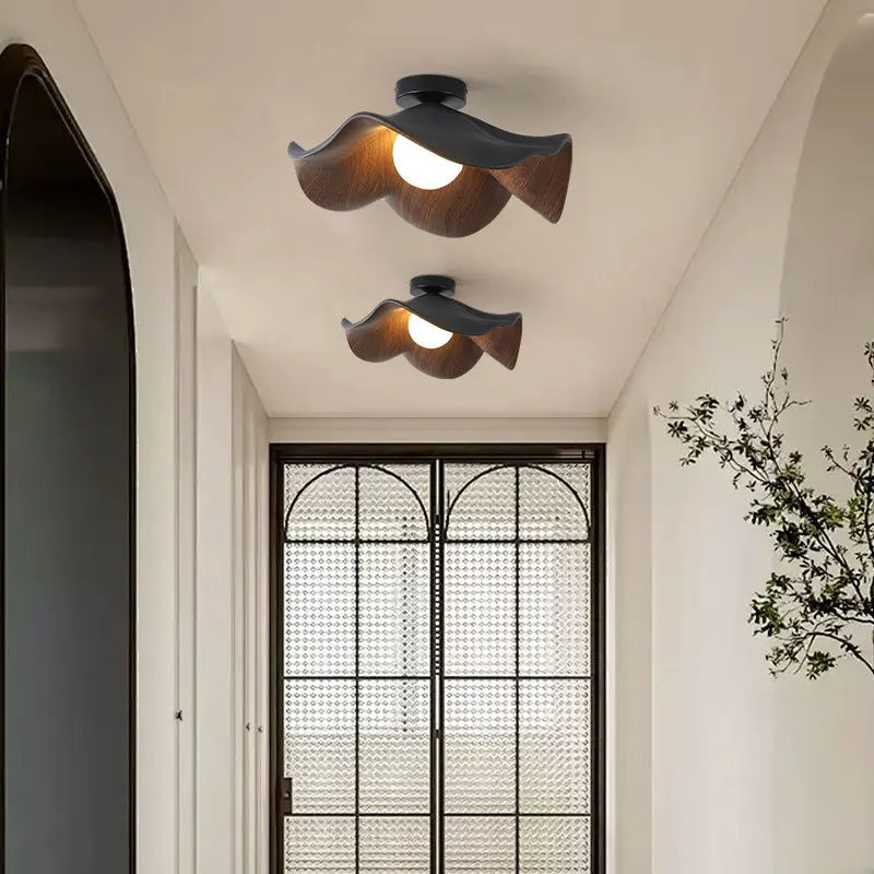 Japanese Lotus Leaf Ceiling Pendant Lamp Wood Grain Full Spectrum Eye Care Chandelier Ceiling Lights Lighting Fixture forBedroom