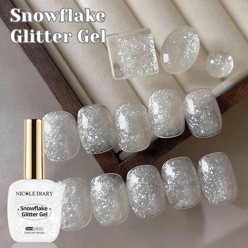 NICOLE DIARY 15ml Snowflake Glitter Gel Polish Semi Permanent Nail Art Manicure Soak Off LED Nail Supplies Vernish
