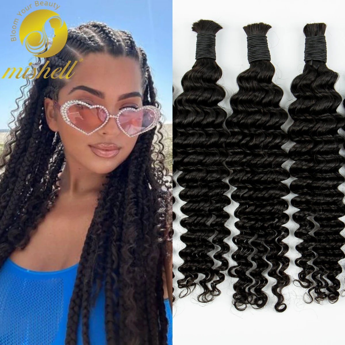 Natural 28 Inch Human Hair Bulk for Boho Braids 100% Virgin Human Hair Extensions No Weft Curly Hair Bundles for Boho Box Braids