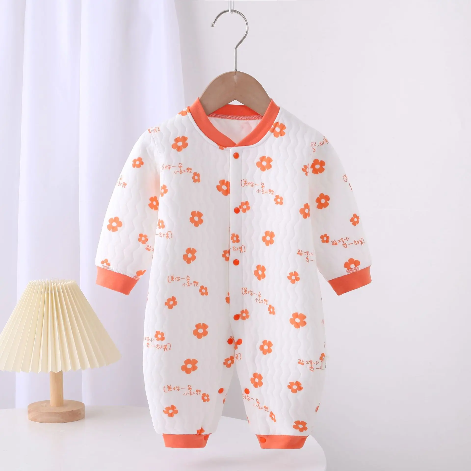 Baby Jumpsuit Spring and Autumn Warm Cotton Newborn Clothes Quilted Outer Wear Casual Simple Style Loungewear Outfit