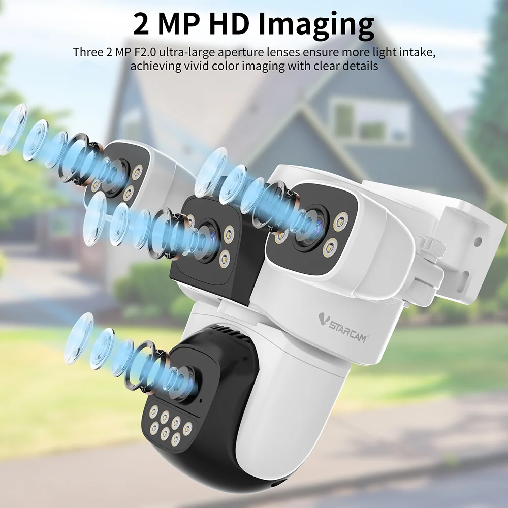 VSTARCAM 8MP 2K Четырехобъективная камера видеонаблюдения для улицы, 360° °   Перегляд, обнаружение человека, цветное ночное видение, панорамирование и наклон, двустороннее аудио