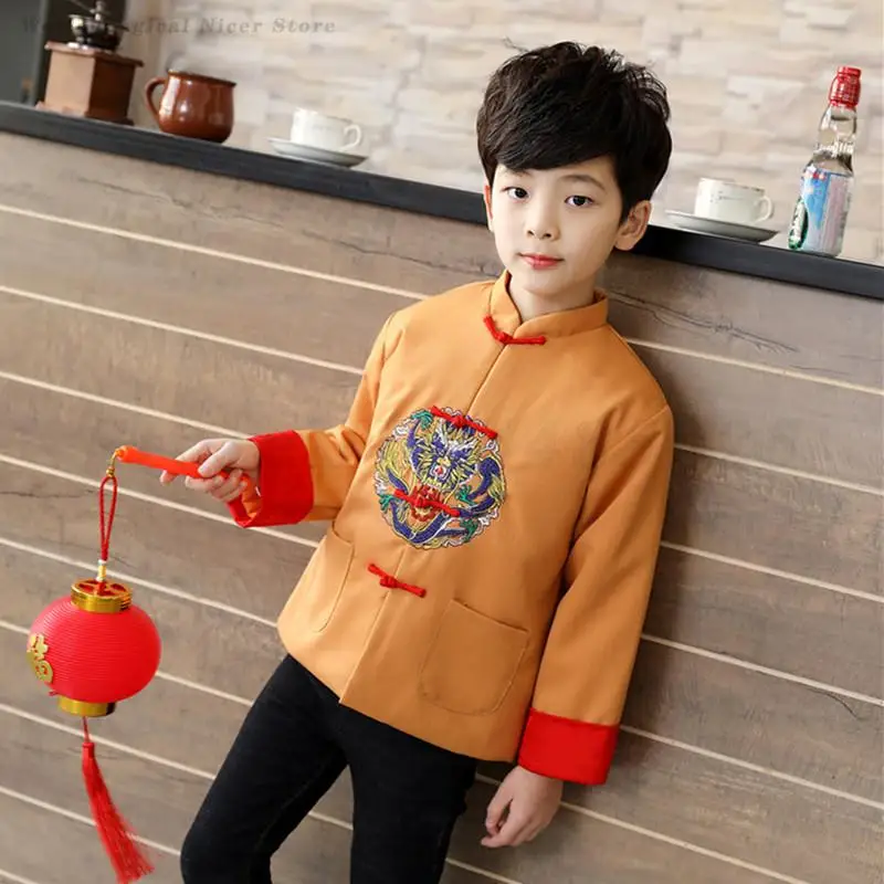 Kids Tradition Chinese Jacket Child Vintage Button Hanfu Coat Chinese New Year Tang Clothes Boys Girls Qipao Top Kong Fu Clothes